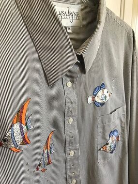 LYSA JAYNE Embroidered Tunic Striped Blouse Black and White Women’s Plus Size 3X